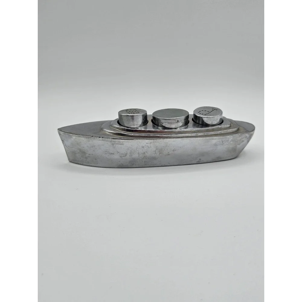 CHROME ART DECO OCEAN LINER SALT & PEPPER CRUET‎ SET VINTAGE 1930-50's